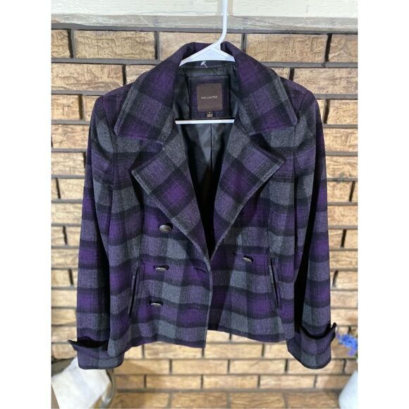 The Limited Jackets & Blazers - The Limited Purple Plaid Wool Coat‎